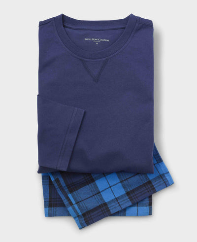 Blue Cotton Checked Lounge Pants & Long Sleeve T-Shirt Pyjama Set