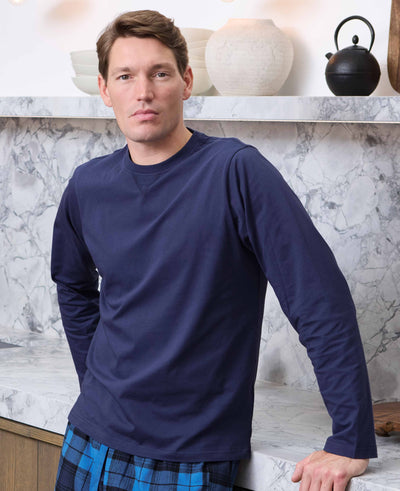 Blue Cotton Checked Lounge Pants & Long Sleeve T-Shirt Pyjama Set