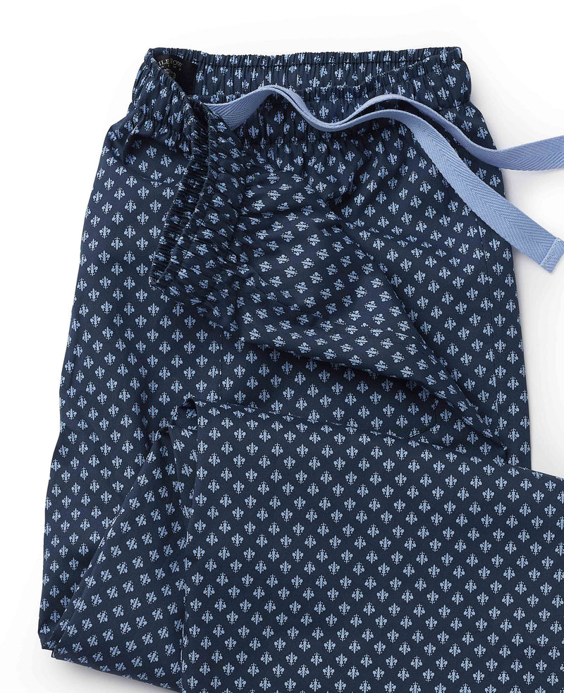 Men's Blue Cotton Fleur De Lys Printed Lounge Pants waist detail