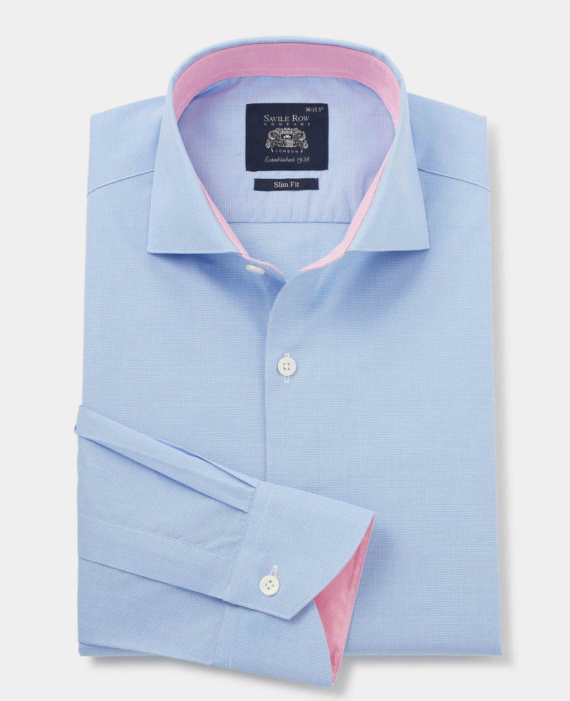 blue cotton micro check slim fit smart casual shirt single cuff 5005pbl No Tie grey
