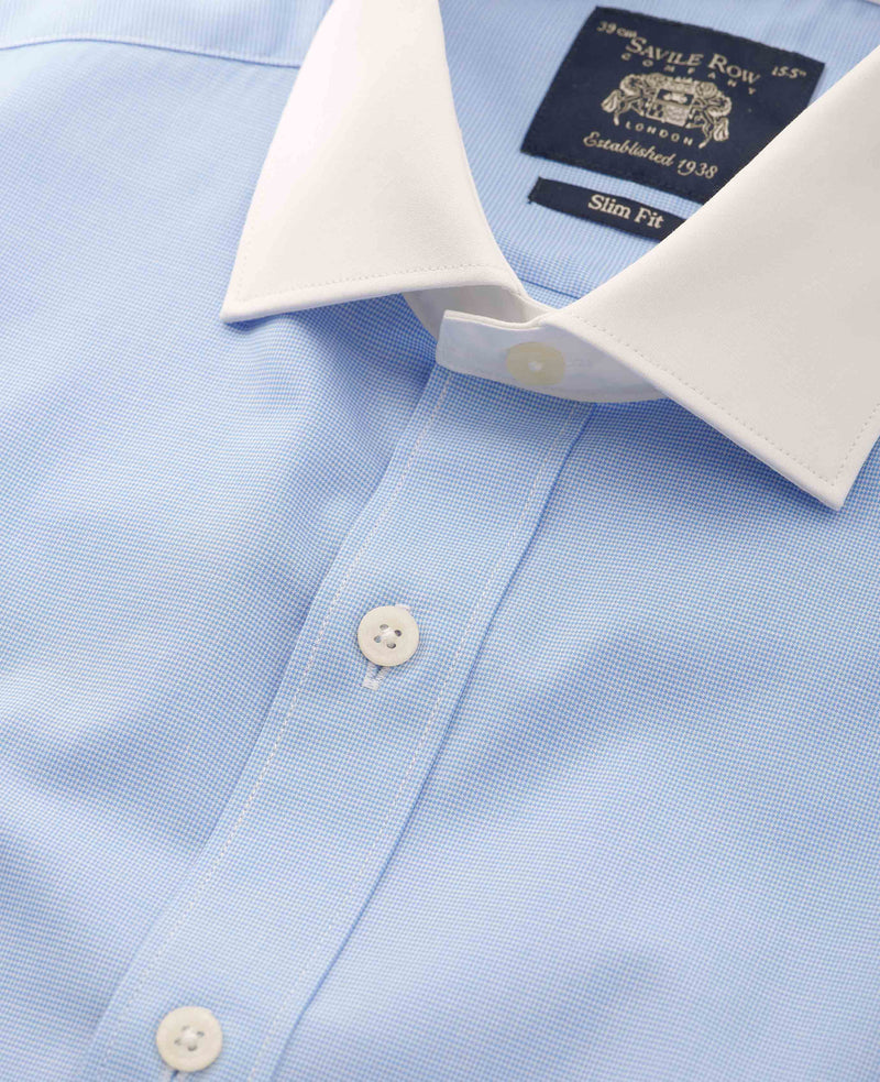 Men's Blue Cotton Check Slim Fit Winchester Formal Shirt With Double Cuff collar detail