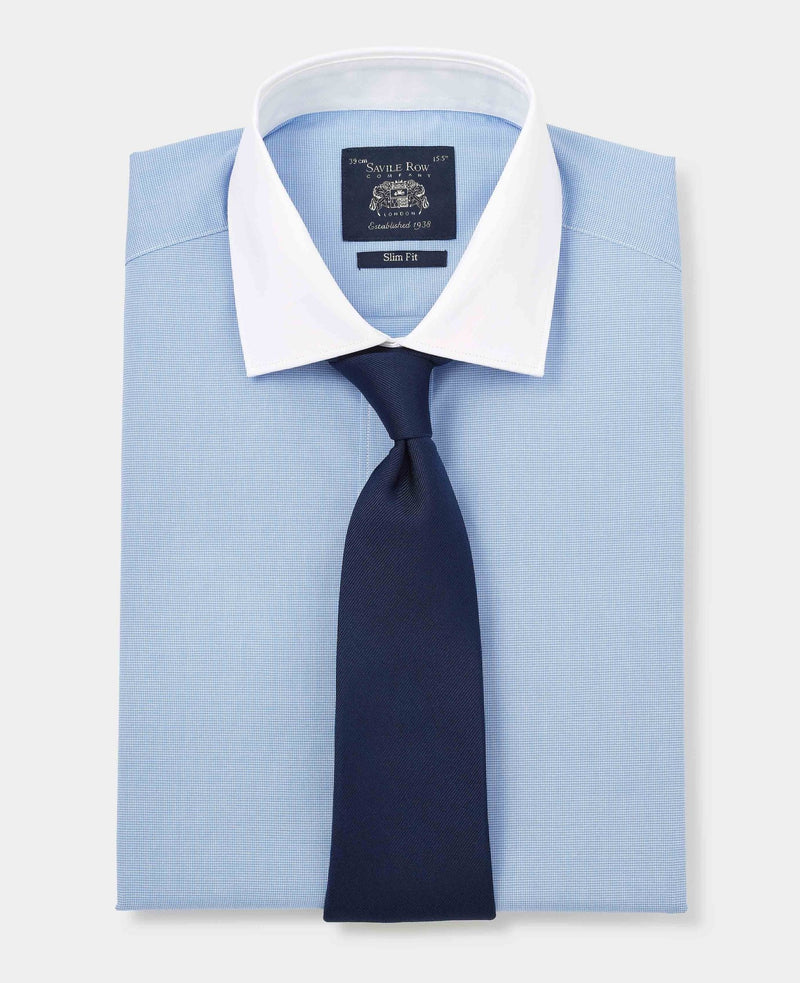 Men's Blue Cotton Check Slim Fit Winchester Formal Shirt With Double Cuff folded with tie
