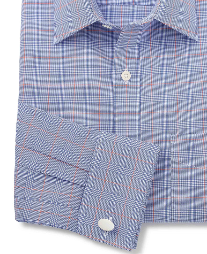blue cotton prince of wales check classic fit formal shirt double cuff 1501nvo No Tie detail