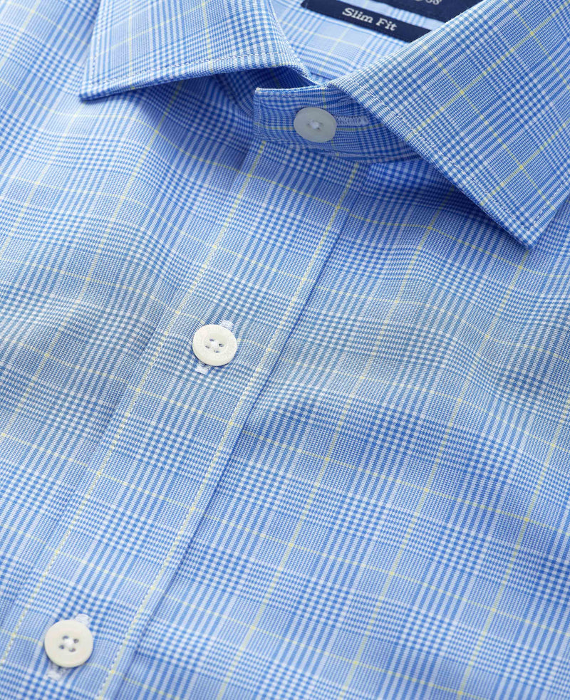 Blue Cotton Prince of Wales Check Slim Fit Formal Shirt - Double Cuff