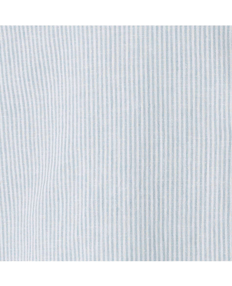 Men's Blue Linen Cotton Stripe Classic Fit Grandad Collar Casual Shirt fabric detail