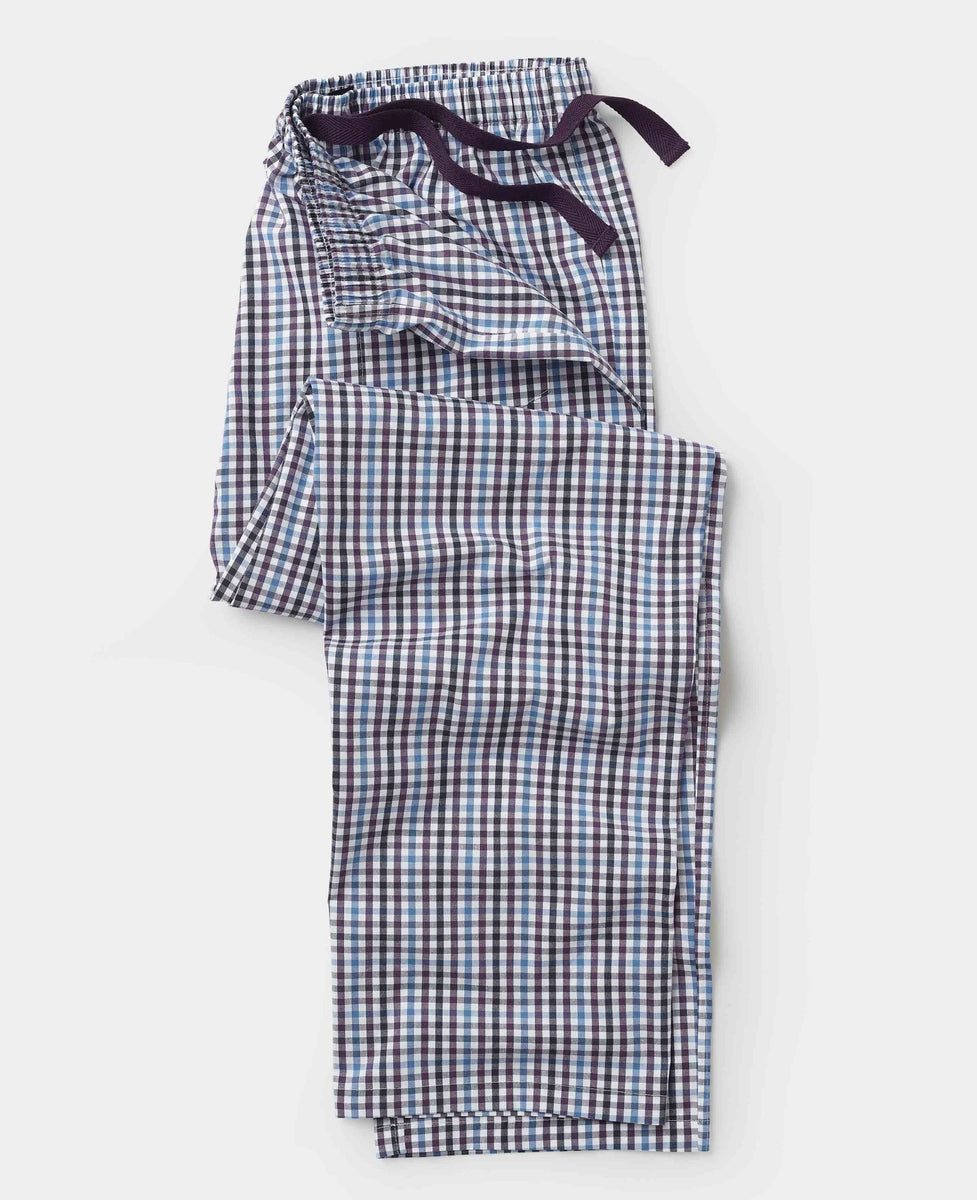Men's Blue Multi Check Cotton Lounge Pants Savile Row Company