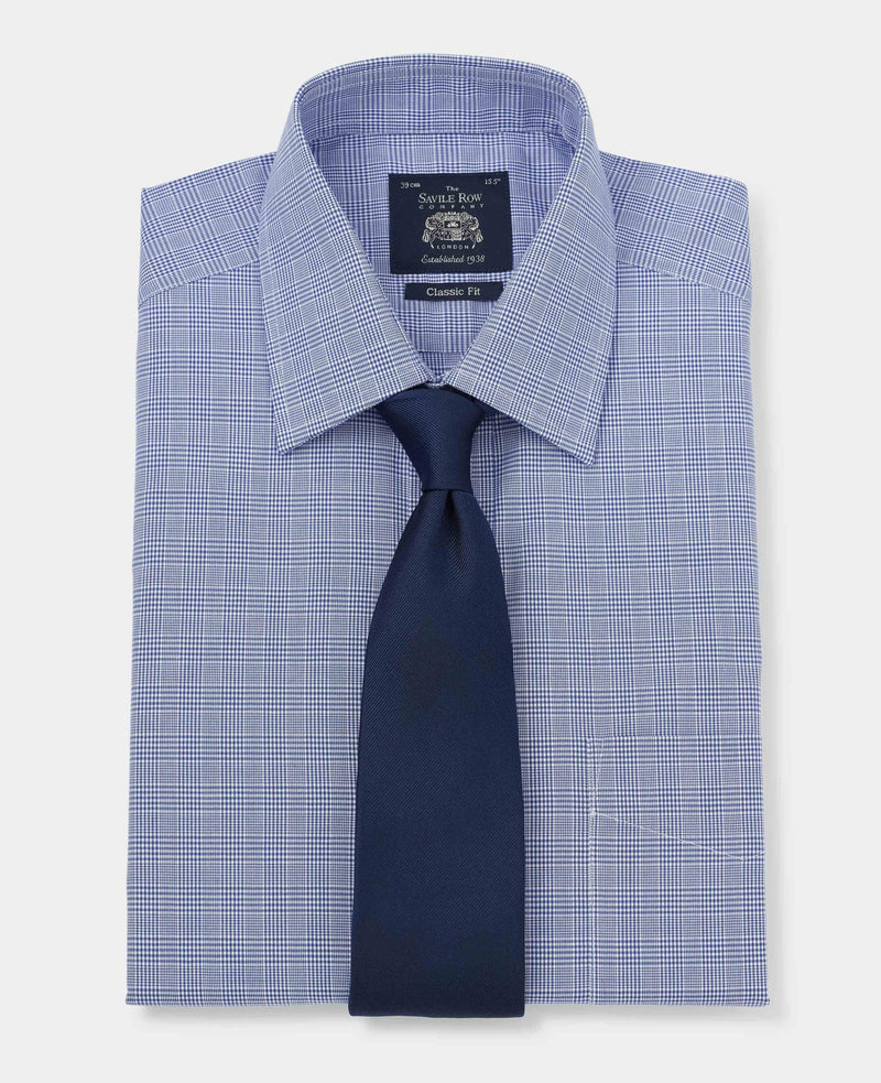 Blue Prince Of Wales Check Classic Fit Formal Shirt - Double Cuff