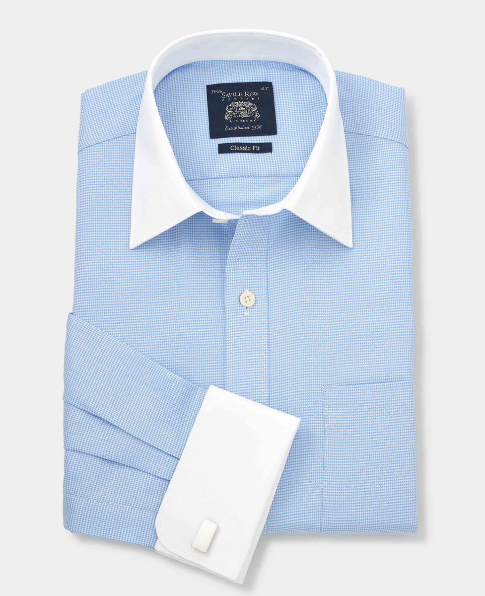 Men's Winchester Shirt in Blue Puppytooth with Double Cuffs