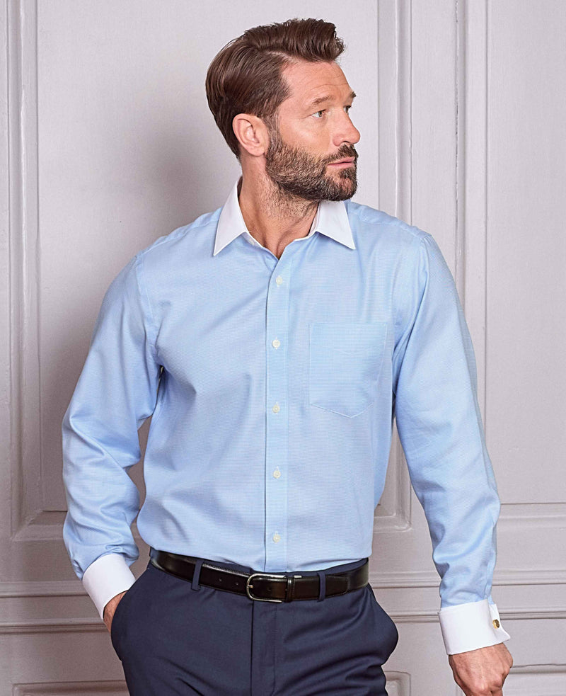 Men's Blue Textured Cotton Puppytooth Classic Fit Winchester Formal Shirt model image 4