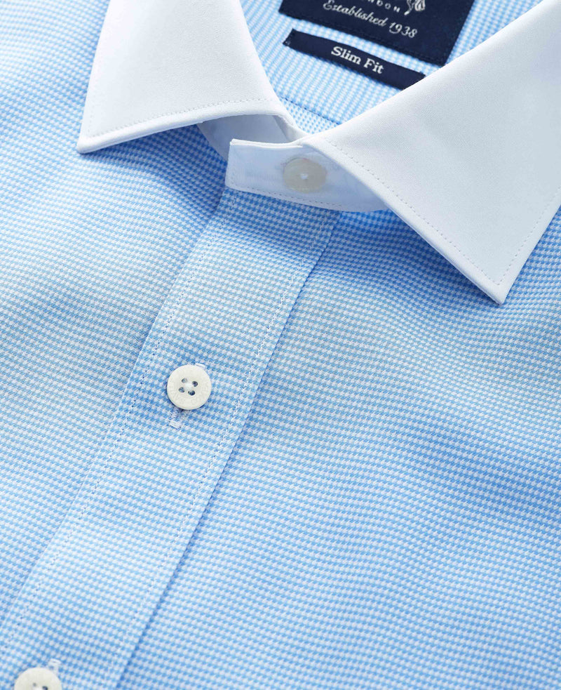 Blue Textured Cotton Puppytooth Slim Fit Winchester Formal Shirt - Double Cuff