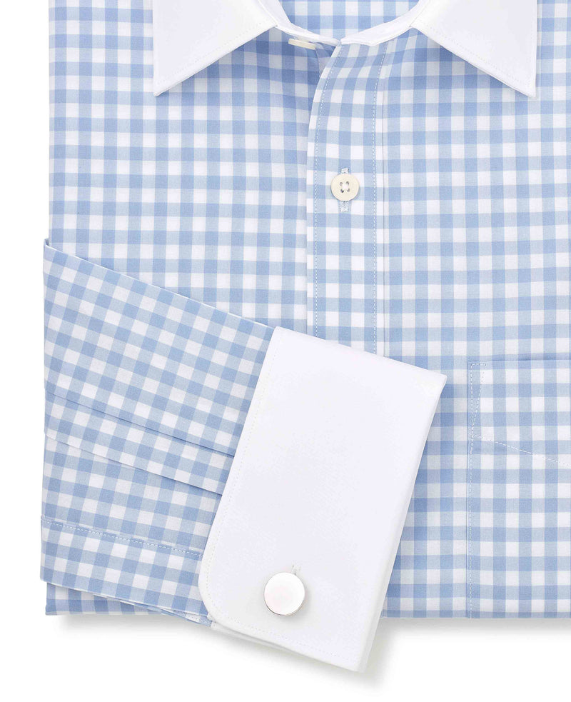 Men's Blue White Cotton Check Classic Fit Winchester Formal Shirt With Double Cuffs sleeve detail
