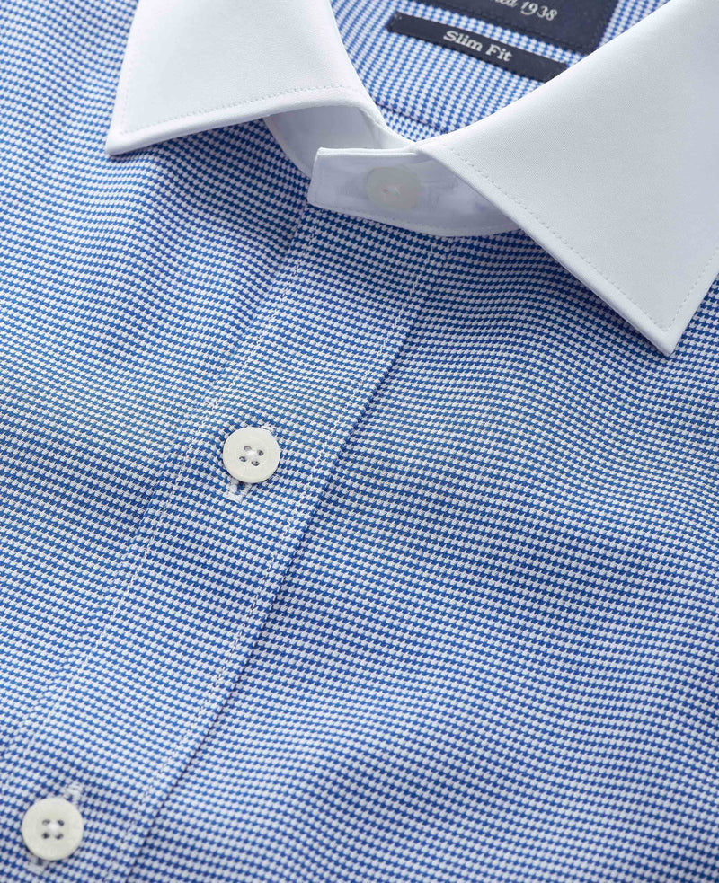 Blue White Cotton Puppytooth Slim Fit Winchester Formal Shirt - Double Cuff