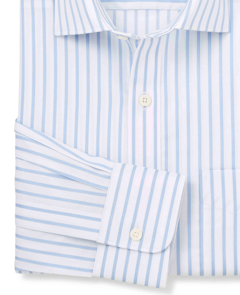 Men's Blue White Cotton Stripe Classic Fit Formal Shirt With Single Cuffs sleeve detail