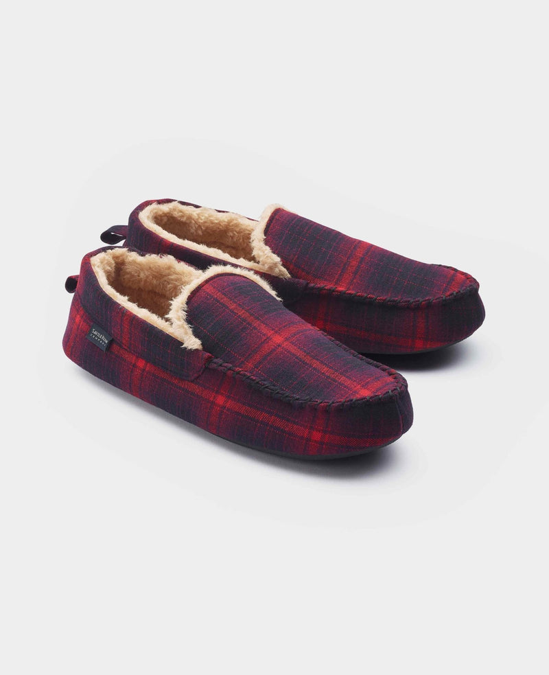Burgundy Check Moccasin Slippers