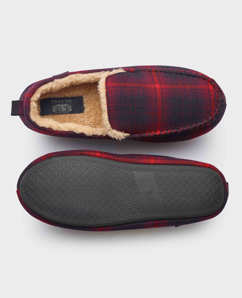 Burgundy Check Moccasin Slippers