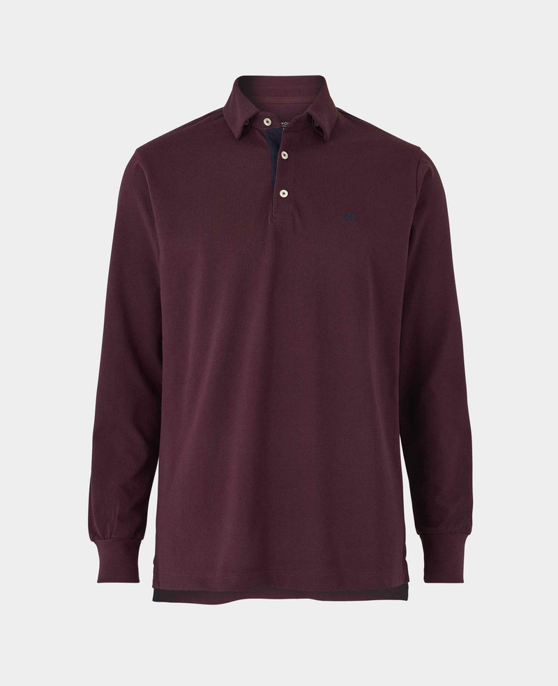 Men's Burgundy Cotton Pique Long Sleeve Polo Shirt mannequin