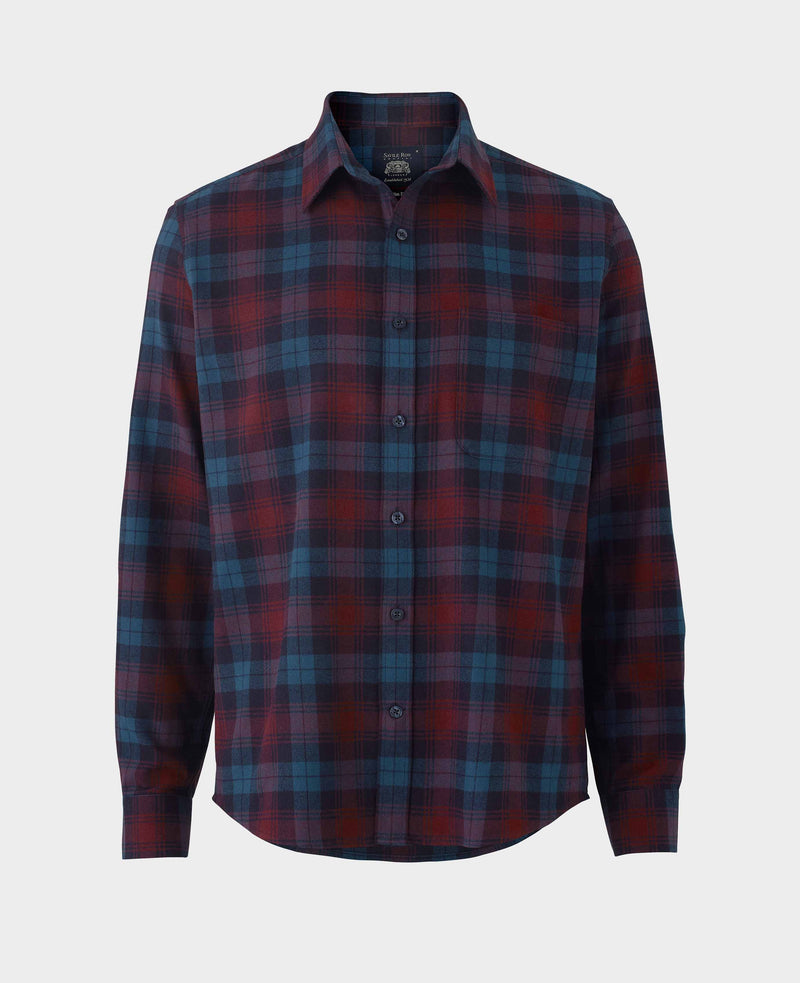 Burgundy Navy Brushed Cotton Check Slim Fit Casual Shirt