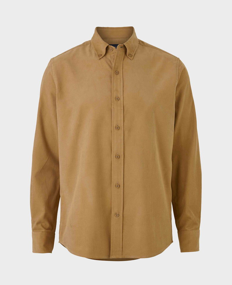 Camel Cotton Babycord Slim Fit Button-Down Casual Shirt
