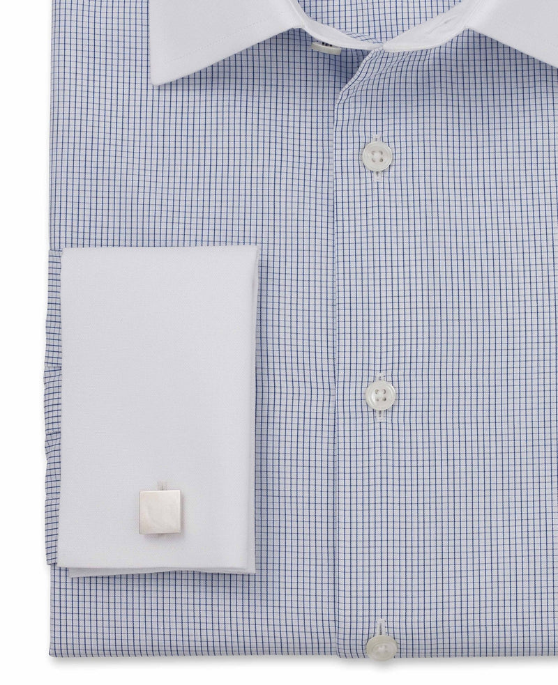 dawson royal blue white fine check made to measure shirt cuff detail