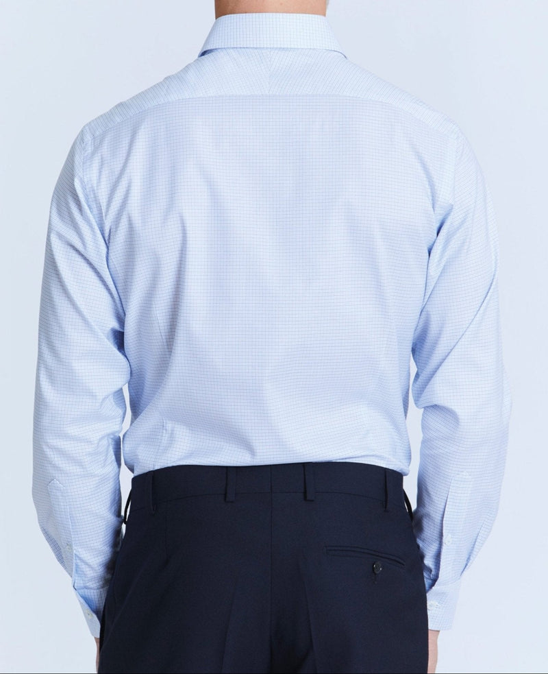 douglas blue small check made to measure shirt model back 1