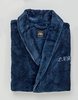 navy fluffy dressing gown