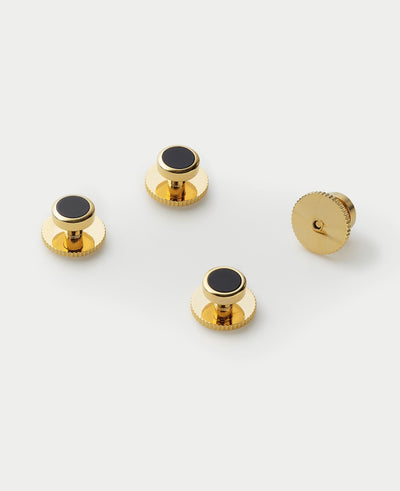 Four Pack Gold and Black Onyx Stone Dress Studs