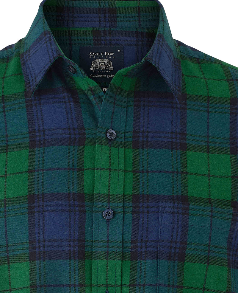 Green Blue Brushed Cotton Check Slim Fit Casual Shirt