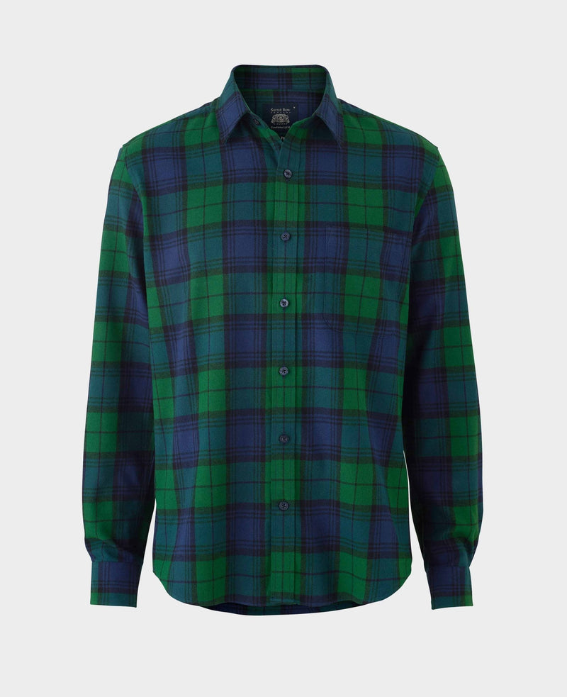 Green Blue Brushed Cotton Check Slim Fit Casual Shirt