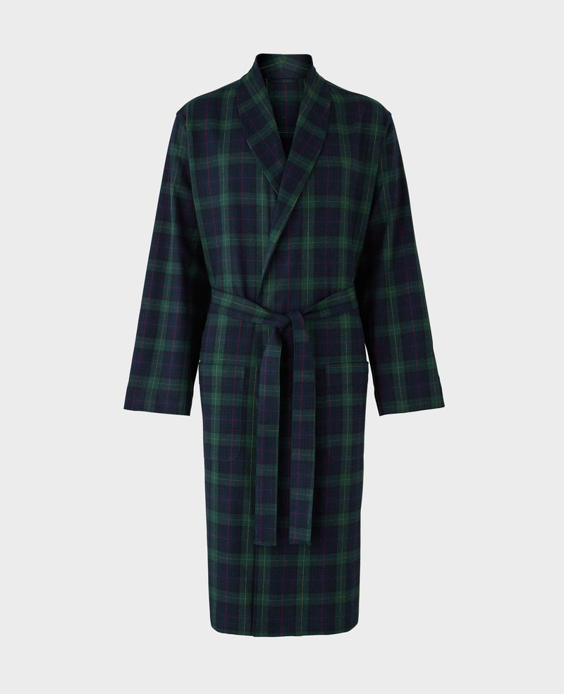 Green Brushed Cotton Twill Window Check Dressing Gown