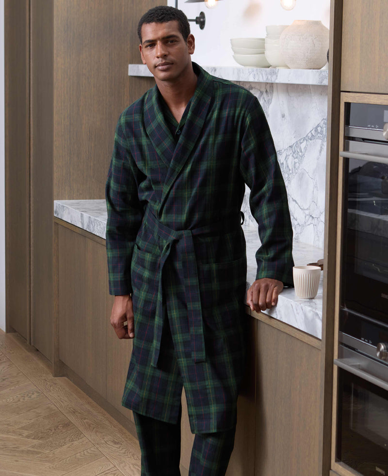 Green Brushed Cotton Twill Window Check Dressing Gown