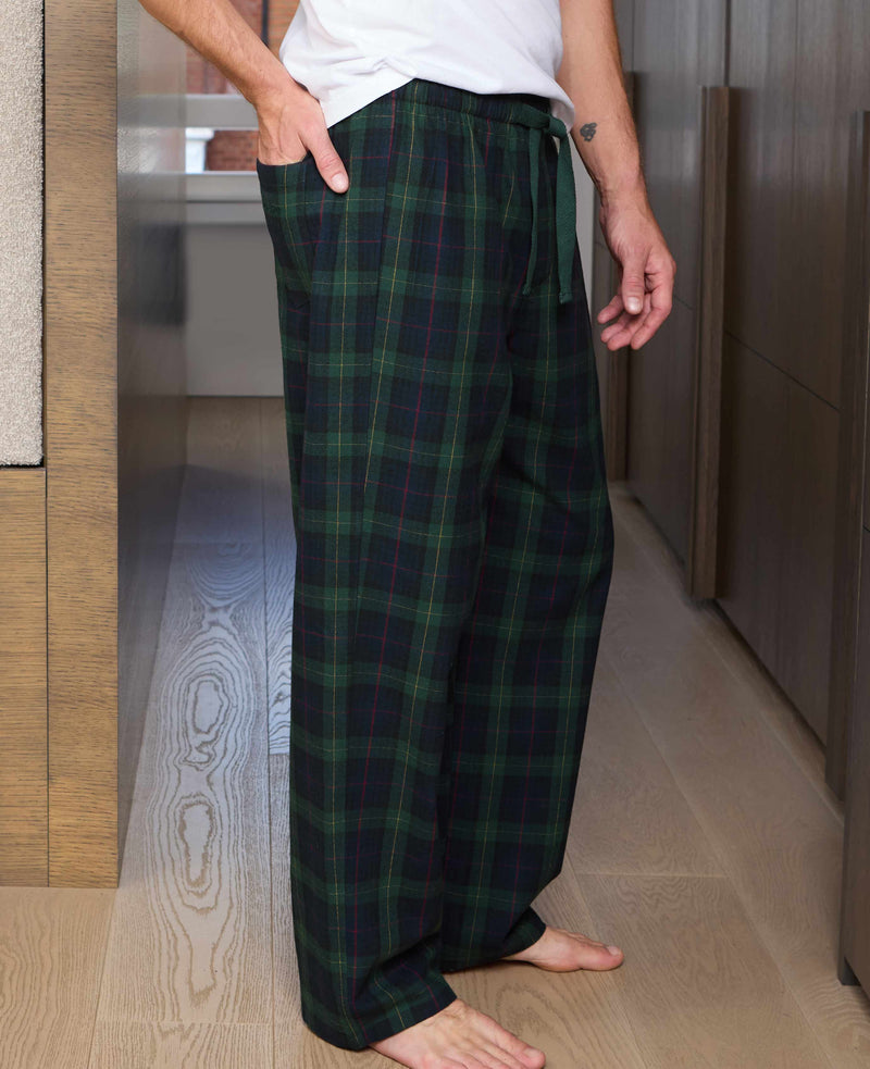 Green Brushed Cotton Twill Window Check Lounge Pants