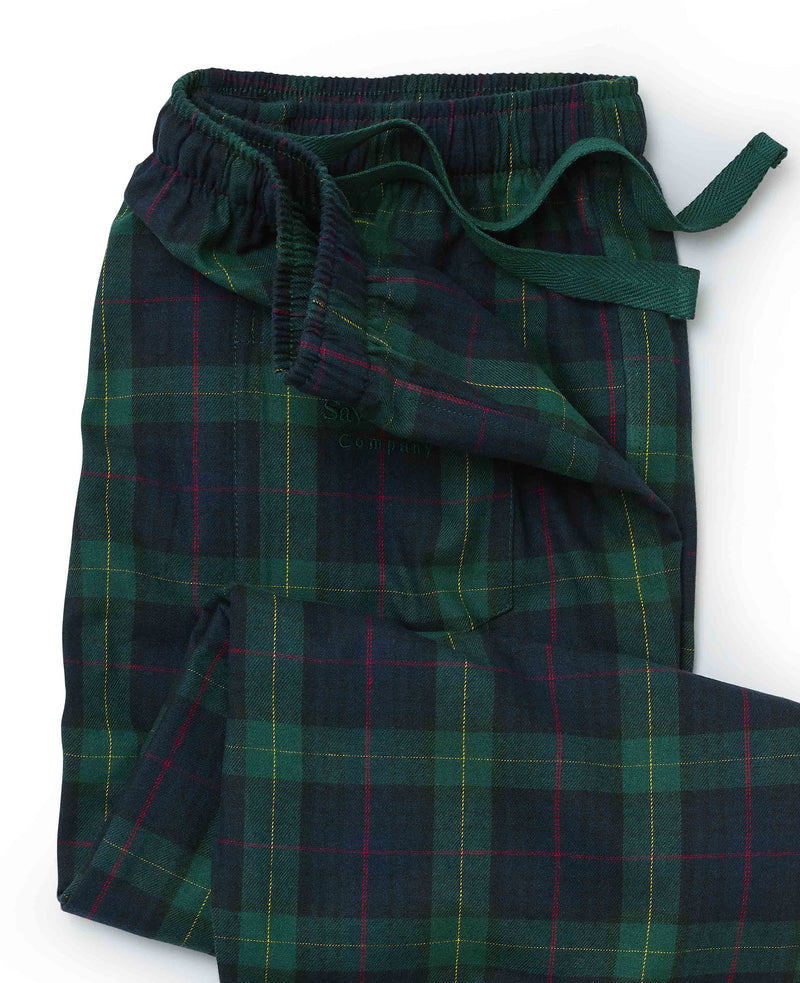 Green Brushed Cotton Twill Window Check Lounge Pants