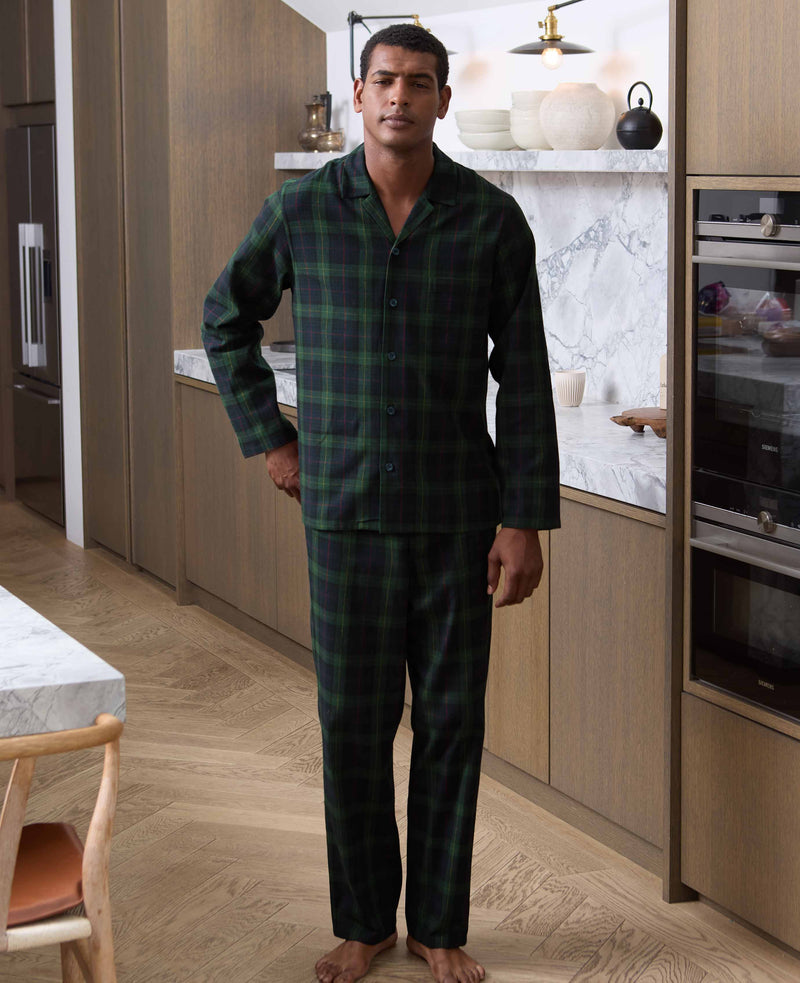 Green Brushed Cotton Twill Window Check Pyjamas