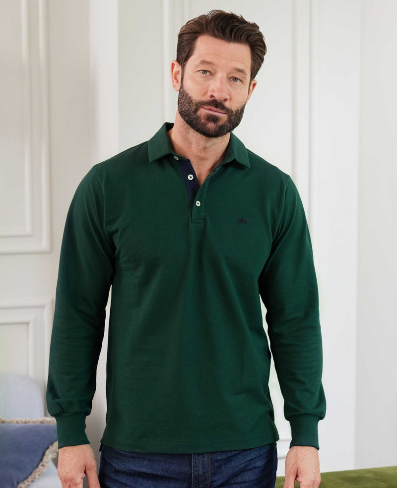 green heavy jersey rugby shirt  mpl650fgn model image