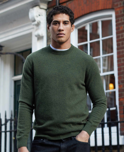 Green Merino Wool Cashmere Crew Neck Jumper