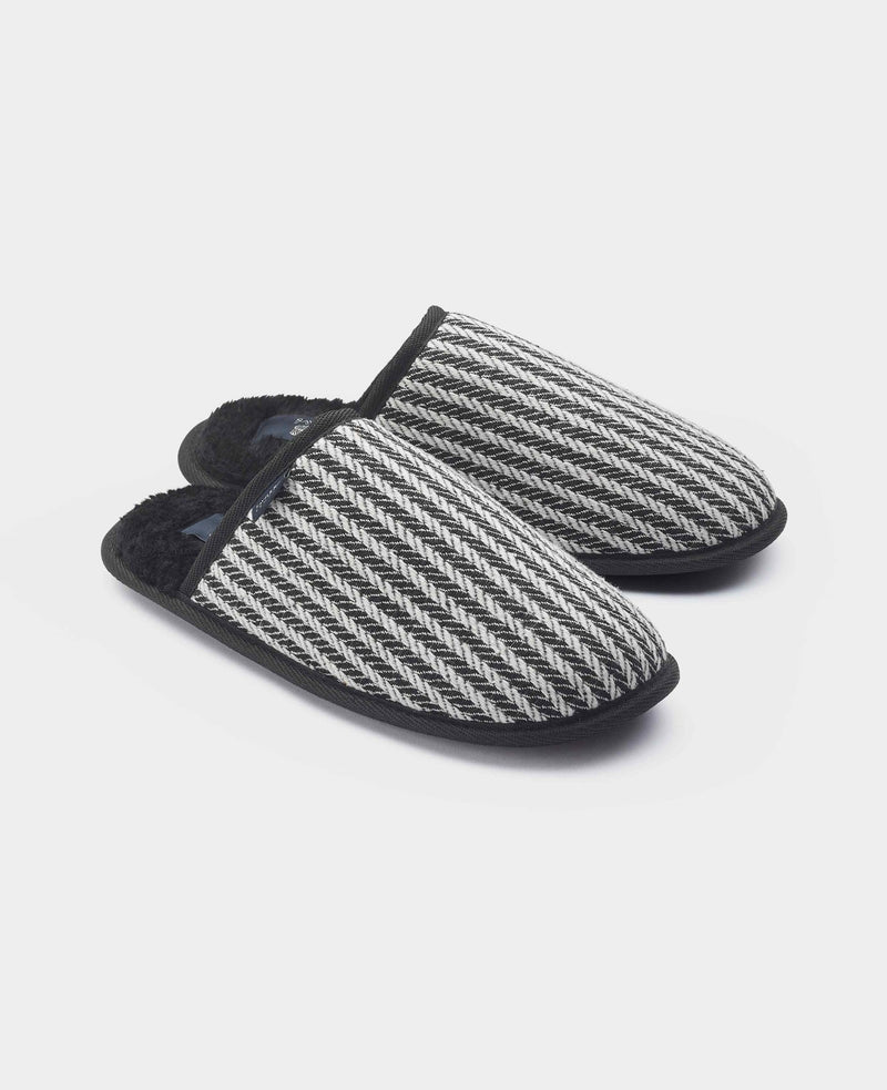 Grey Black Herringbone Mule Slippers