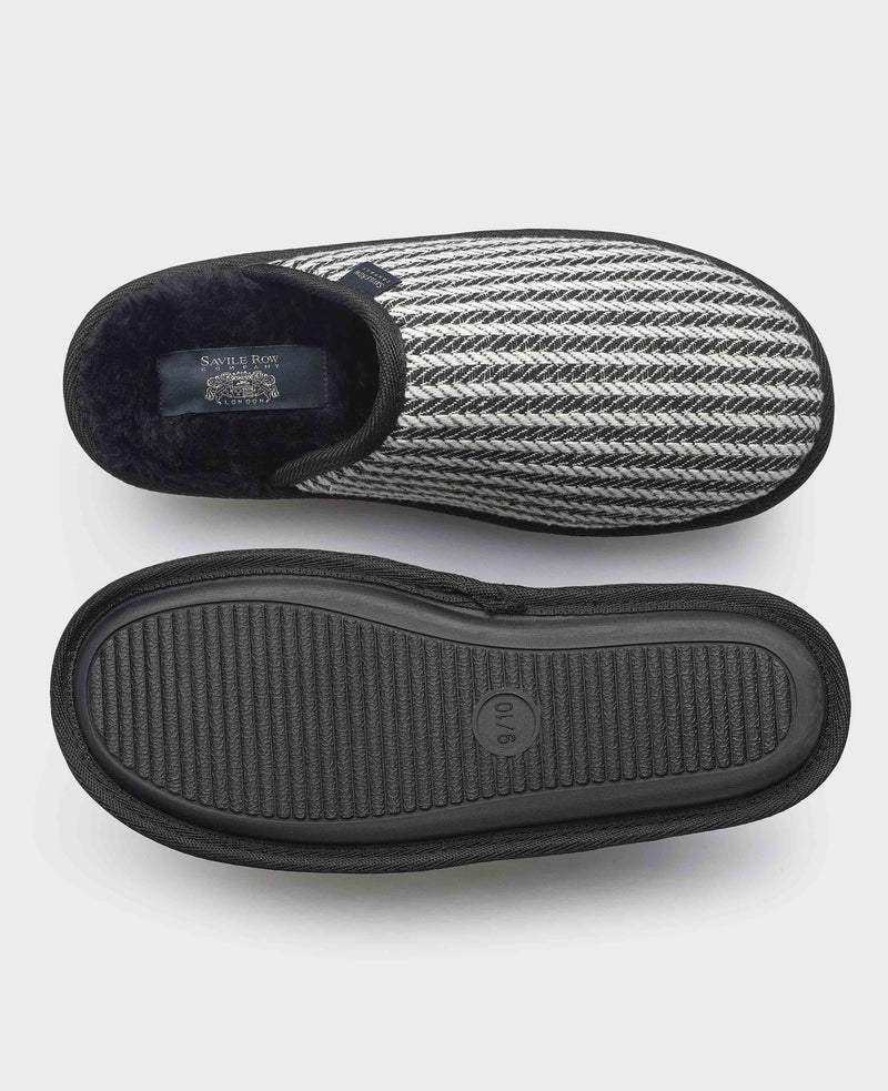 Grey Black Herringbone Mule Slippers