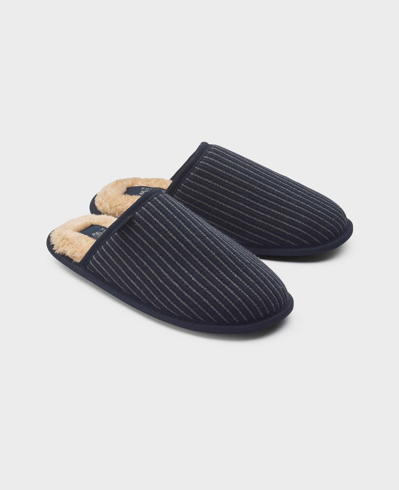 Grey Black Pinstripe Herringbone Mule Slippers