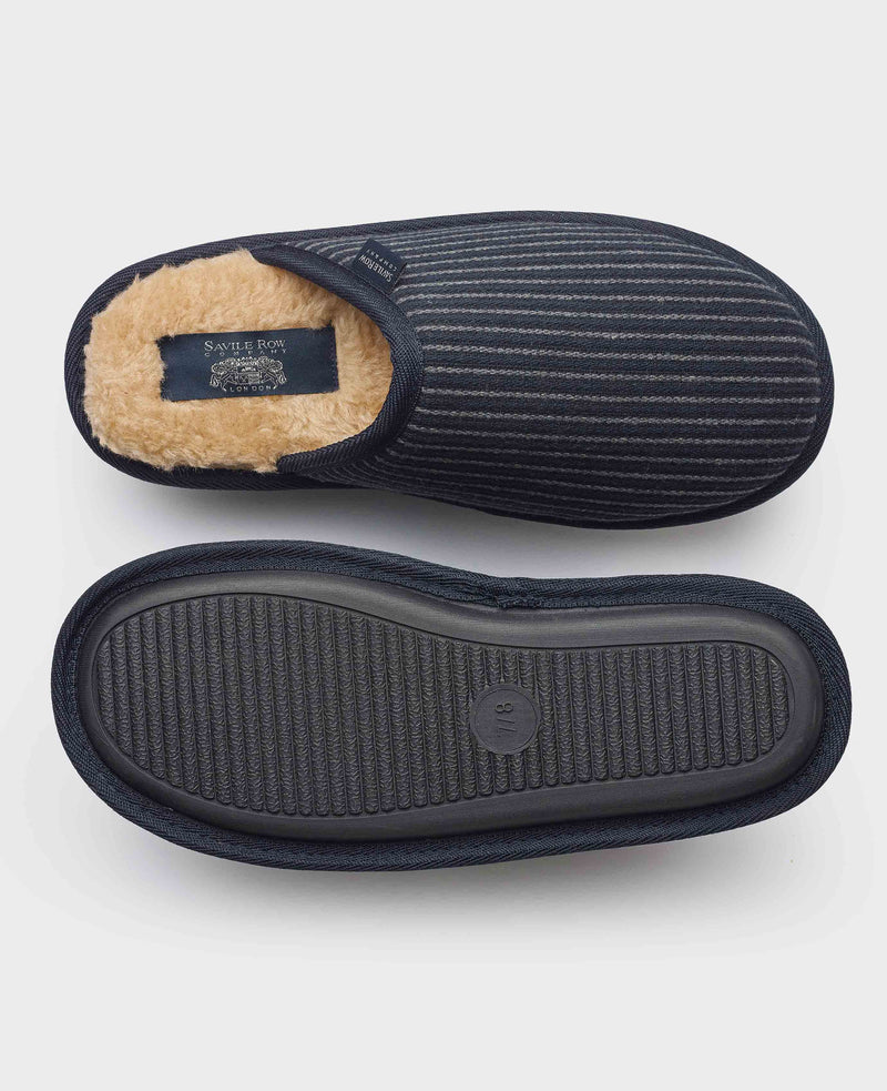 Grey Black Pinstripe Herringbone Mule Slippers