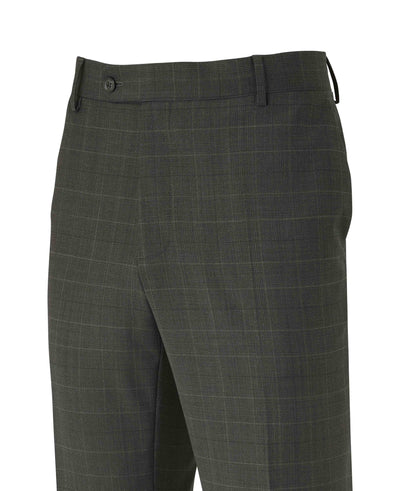 Men's Grey Prince of Wales Check Wool Blend Suit Trousers waist detail