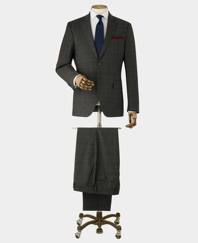 Men's Grey Prince of Wales Check Wool Blend Tailored Suit full suit mannequin