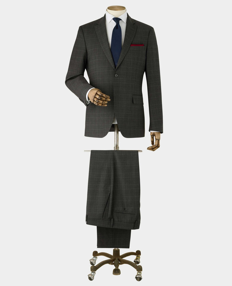 Men's Grey Prince of Wales Check Wool Blend Tailored Suit full suit mannequin