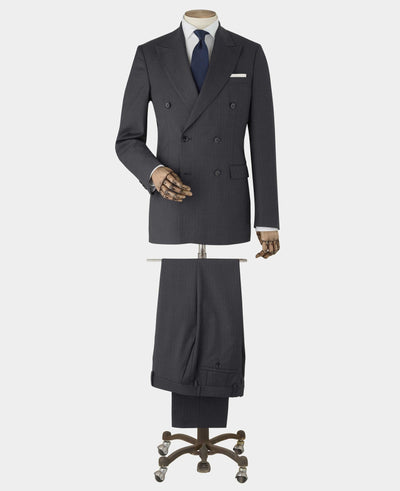 Men's Grey Wool Blend Chalk Stripe Double Breasted Tailored Suit full suit mannequin