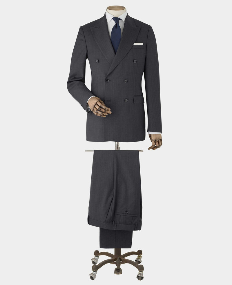 Men's Grey Wool Blend Chalk Stripe Double Breasted Tailored Suit full suit mannequin