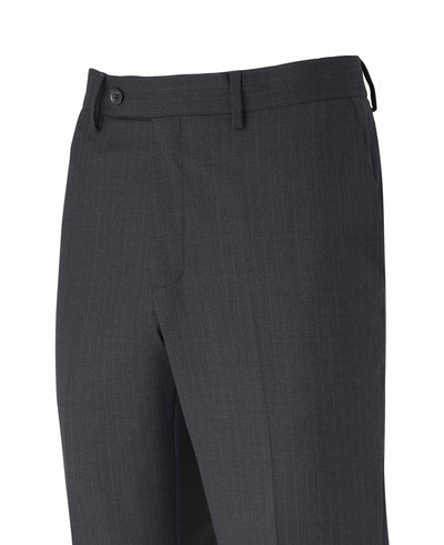 Men's Grey Wool Blend Chalk Stripe Suit Trousers waist detail