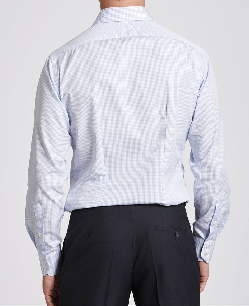 Jack Blue Grid Check Made To Measure Shirt MODEL BACK SHOT