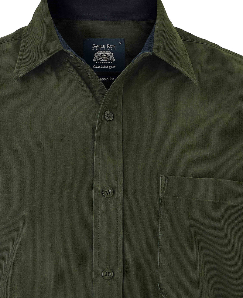Khaki Cotton Babycord Classic Fit Casual Shirt