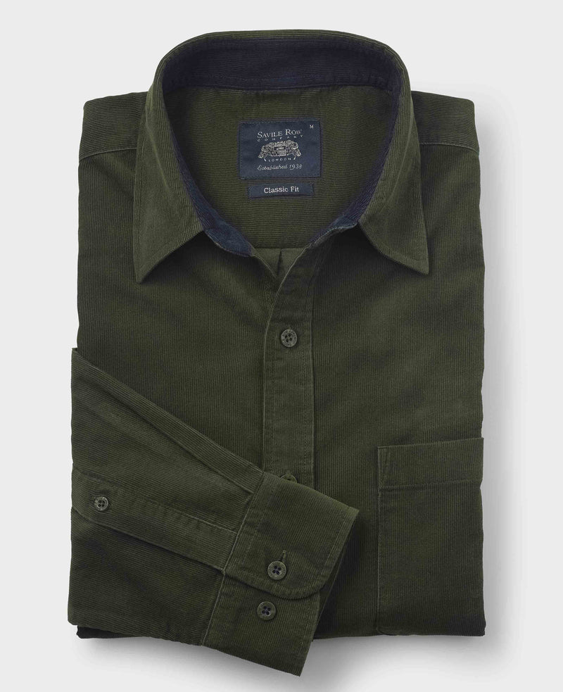 Khaki Cotton Babycord Classic Fit Casual Shirt