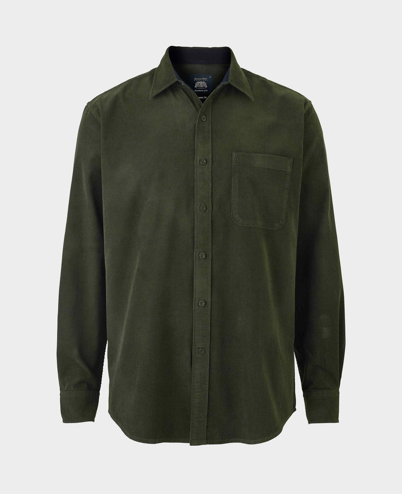 Khaki Cotton Babycord Classic Fit Casual Shirt