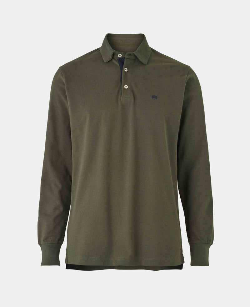 Men's Khaki Cotton Pique Long Sleeve Polo Shirt mannequin